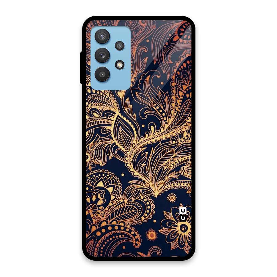 Classy Golden Leafy Design Glass Back Case for Galaxy M32 5G