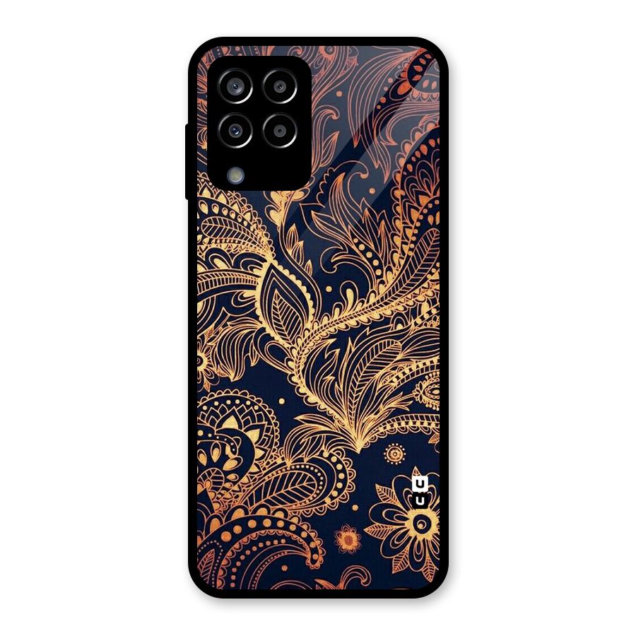 Classy Golden Leafy Design Glass Back Case for Galaxy M33
