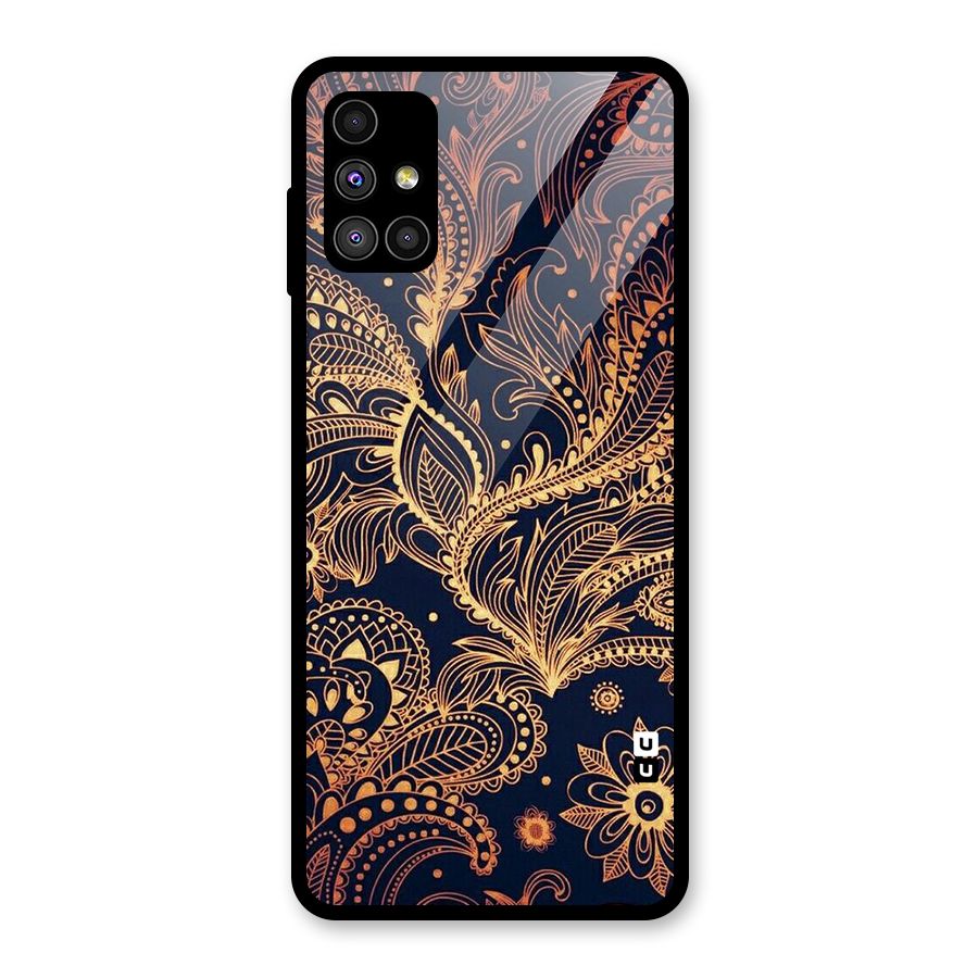 Classy Golden Leafy Design Glass Back Case for Galaxy M51