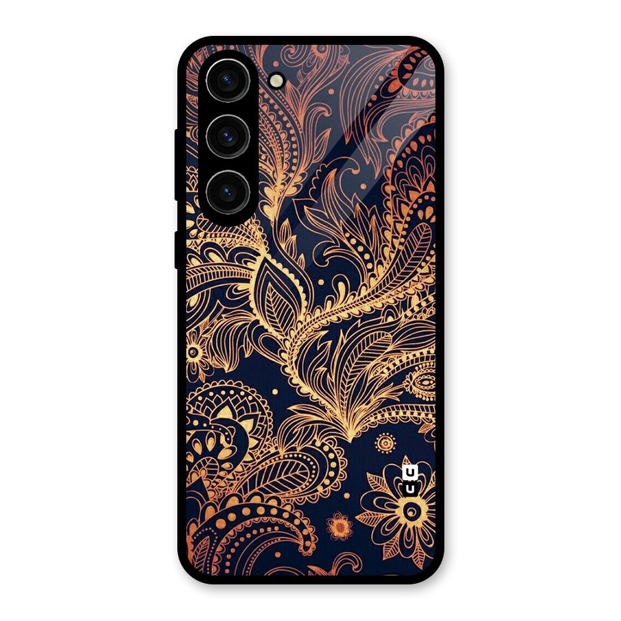 Classy Golden Leafy Design Glass Back Case for Galaxy S23 Plus