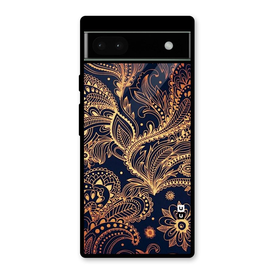 Classy Golden Leafy Design Glass Back Case for Google Pixel 6a