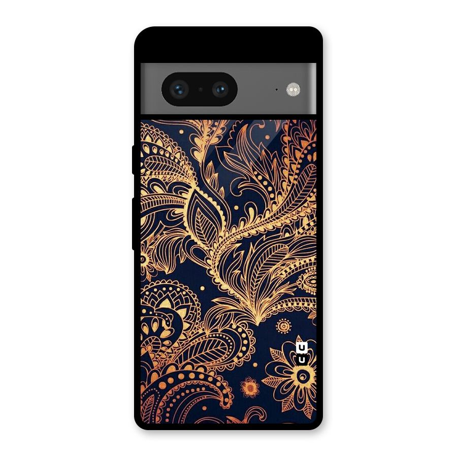 Classy Golden Leafy Design Glass Back Case for Google Pixel 7