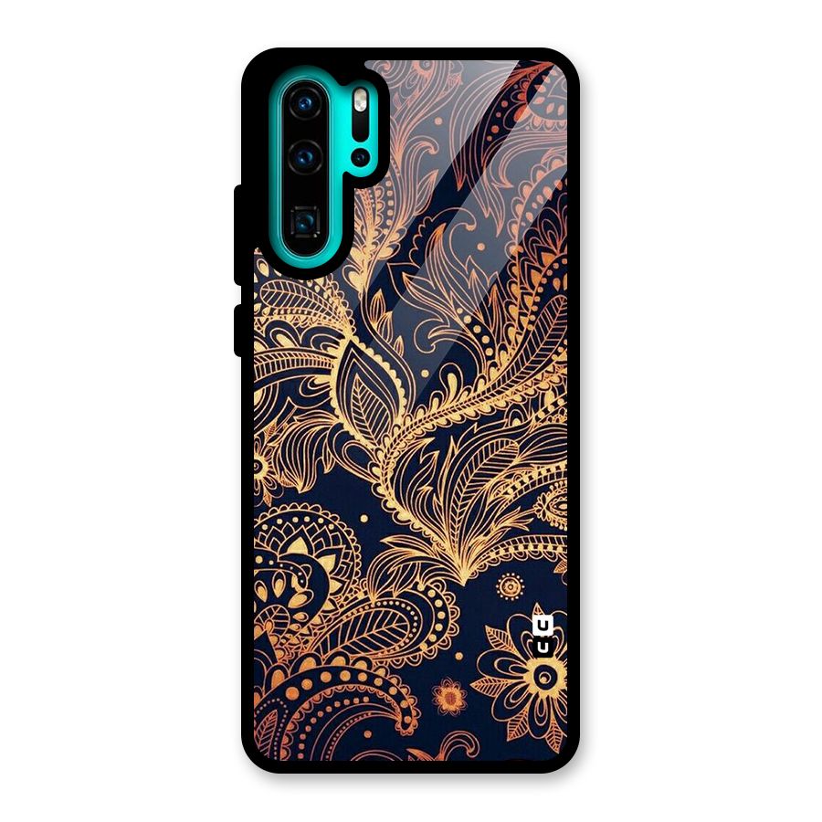Classy Golden Leafy Design Glass Back Case for Huawei P30 Pro