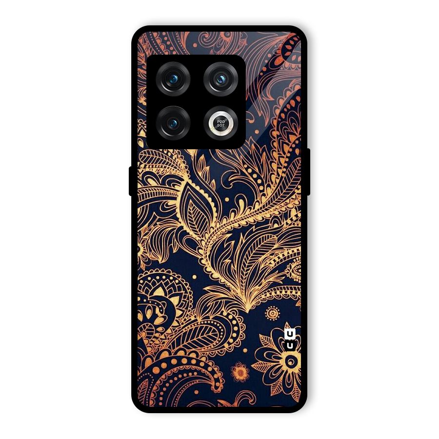 Classy Golden Leafy Design Glass Back Case for OnePlus 10 Pro 5G