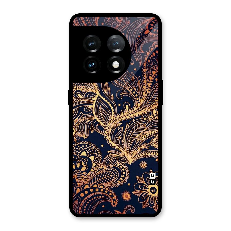 Classy Golden Leafy Design Glass Back Case for OnePlus 11
