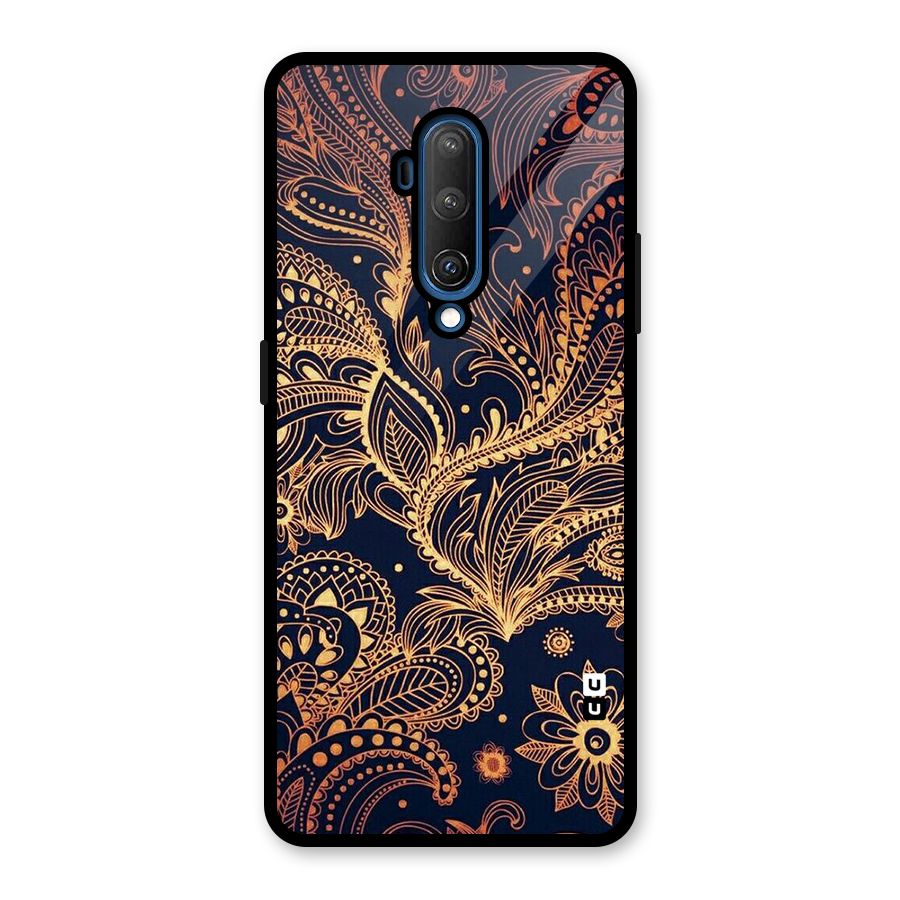 Classy Golden Leafy Design Glass Back Case for OnePlus 7T Pro