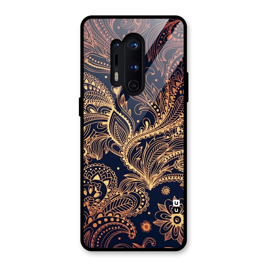 Classy Golden Leafy Design Glass Back Case for OnePlus 8 Pro
