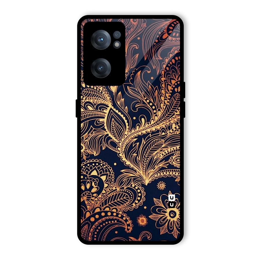 Classy Golden Leafy Design Glass Back Case for OnePlus Nord CE 2 5G