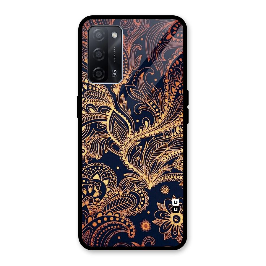 Classy Golden Leafy Design Glass Back Case for Oppo A53s 5G