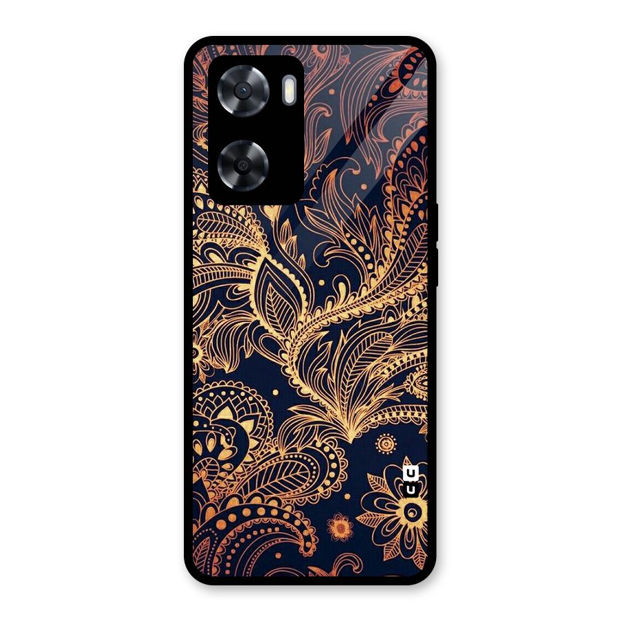 Classy Golden Leafy Design Glass Back Case for Oppo A57 2022