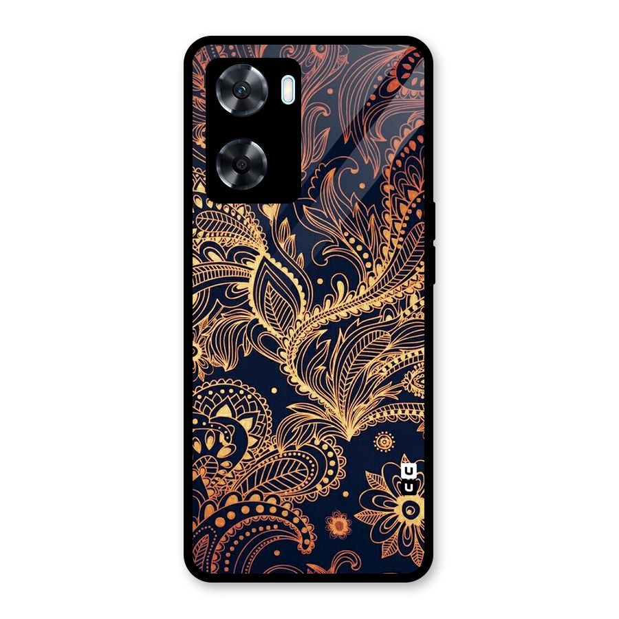 Classy Golden Leafy Design Glass Back Case for Oppo A77