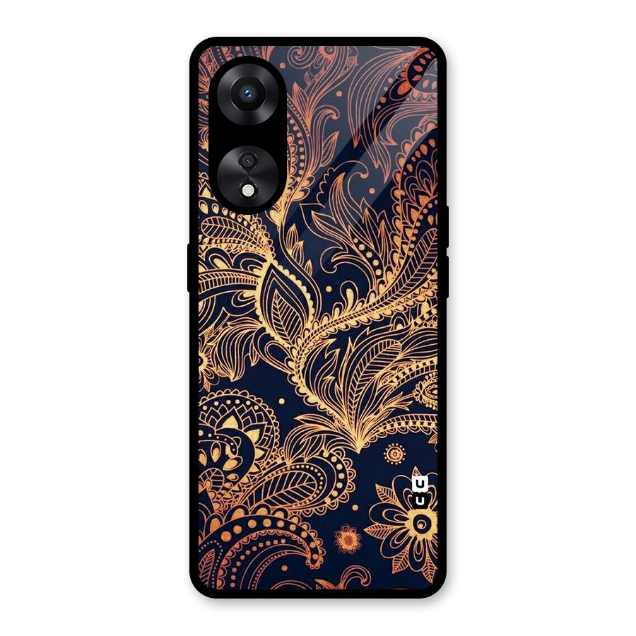 Classy Golden Leafy Design Glass Back Case for Oppo A78