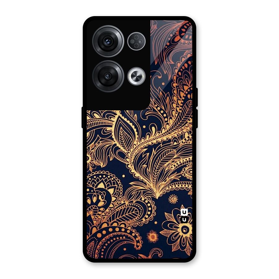 Classy Golden Leafy Design Glass Back Case for Oppo Reno8 Pro 5G