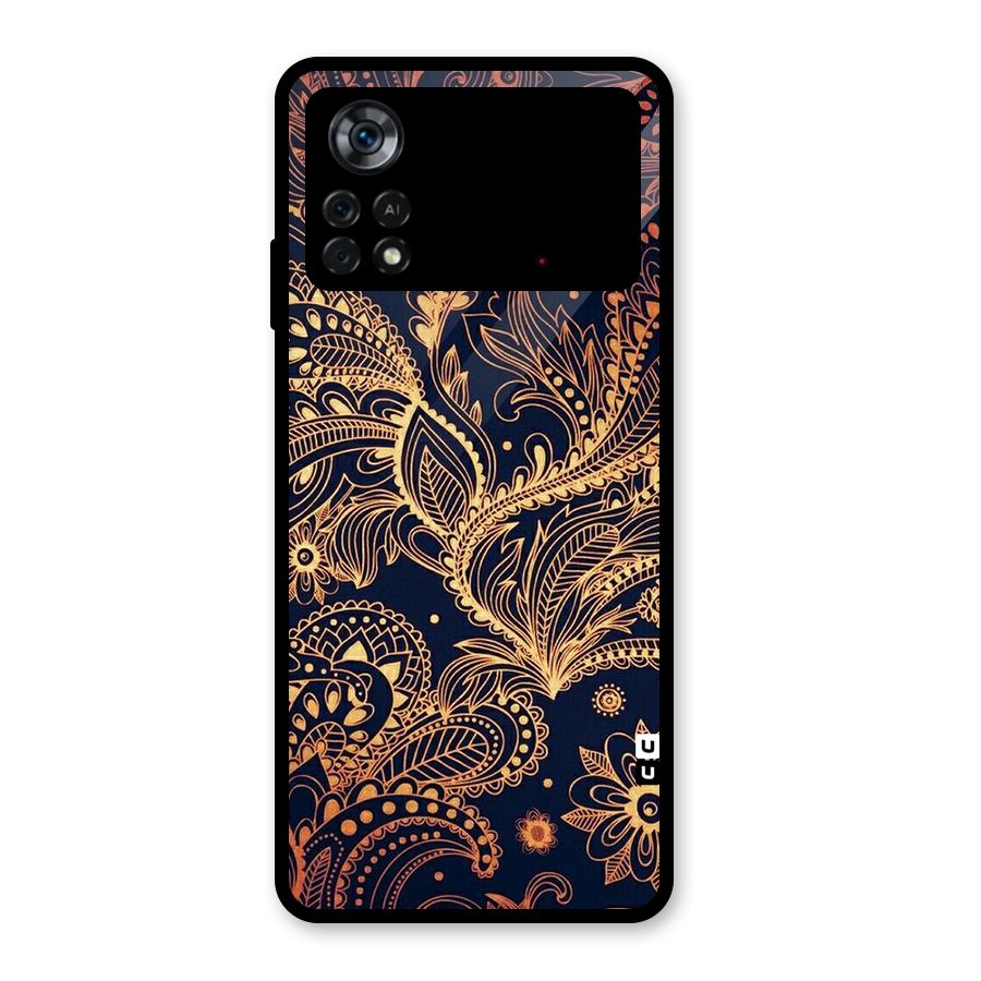 Classy Golden Leafy Design Glass Back Case for Poco X4 Pro 5G