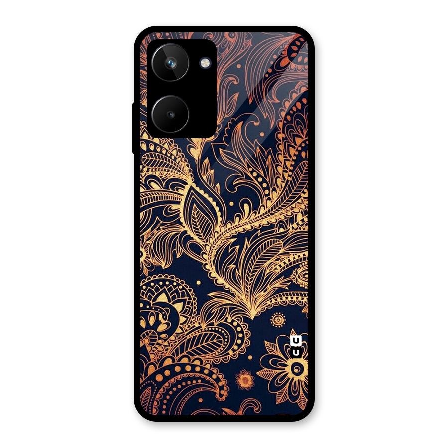 Classy Golden Leafy Design Glass Back Case for Realme 10