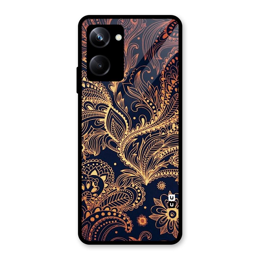 Classy Golden Leafy Design Glass Back Case for Realme 10 Pro