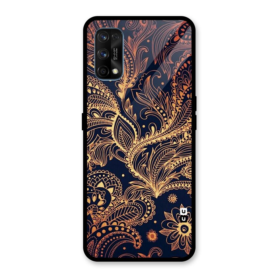Classy Golden Leafy Design Glass Back Case for Realme 7 Pro