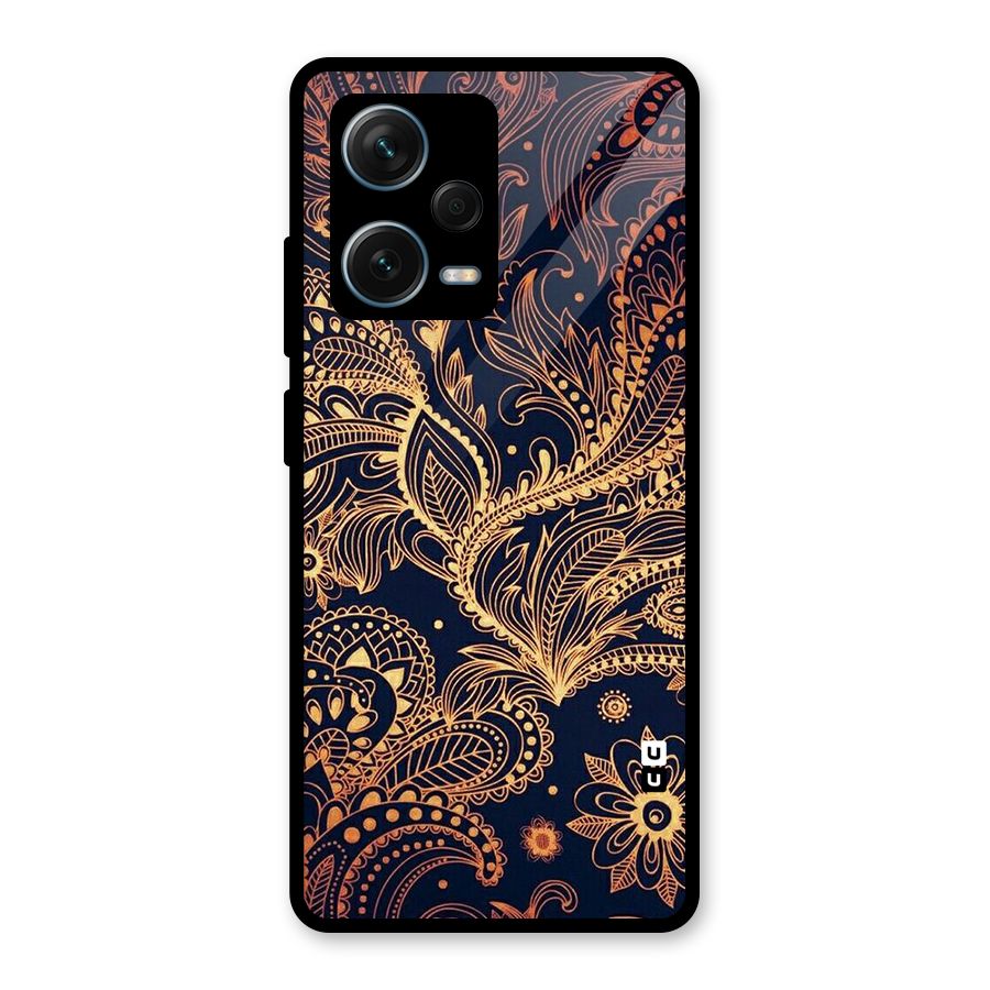 Classy Golden Leafy Design Glass Back Case for Redmi Note 12 Pro Plus 5G