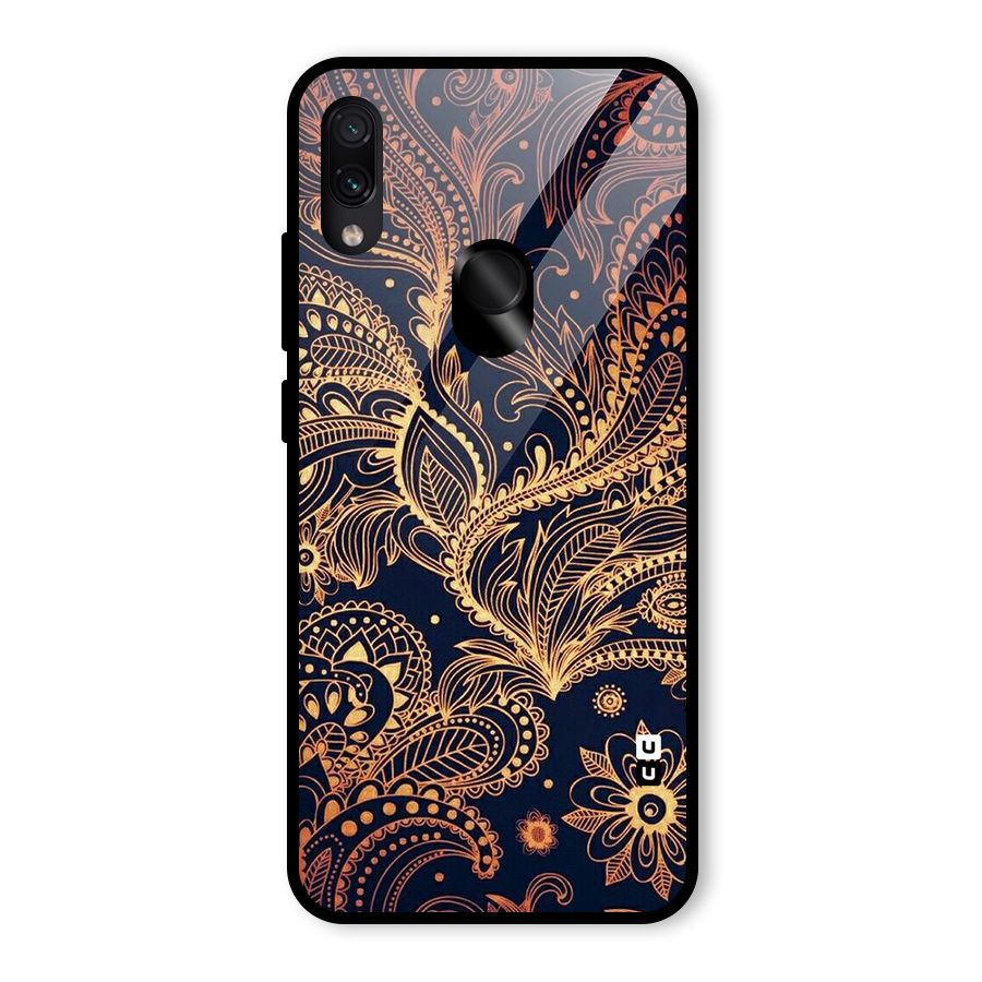 Classy Golden Leafy Design Glass Back Case for Redmi Note 7S