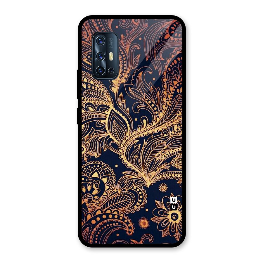 Classy Golden Leafy Design Glass Back Case for Vivo V17