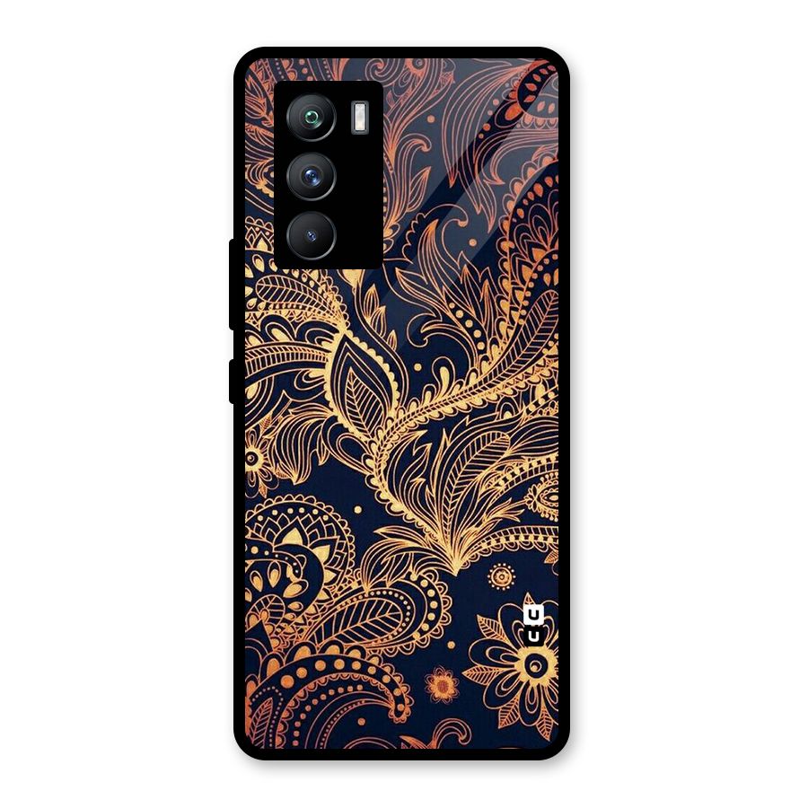 Classy Golden Leafy Design Glass Back Case for Vivo iQOO 9 SE