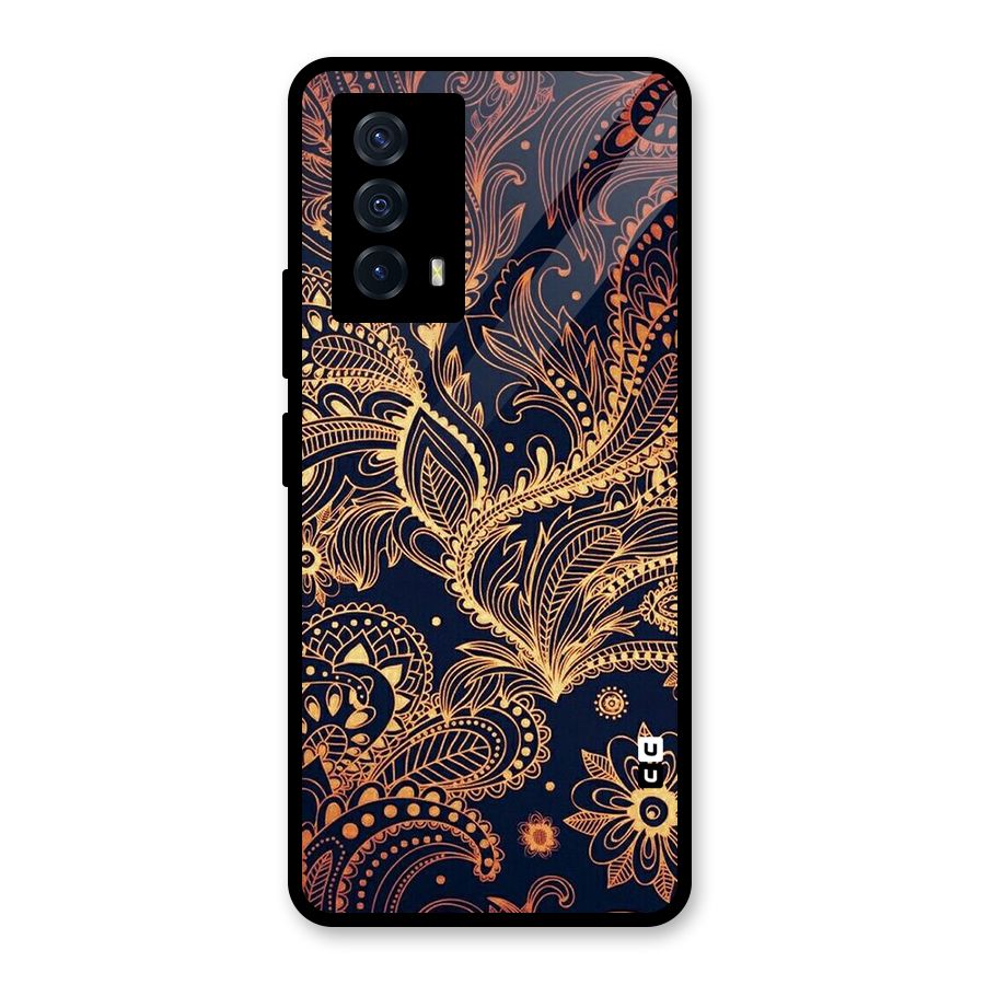 Classy Golden Leafy Design Glass Back Case for Vivo iQOO Z5