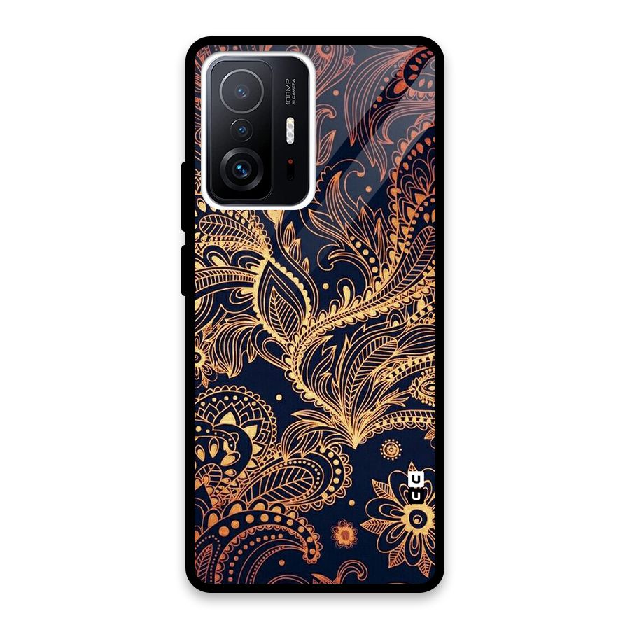 Classy Golden Leafy Design Glass Back Case for Xiaomi 11T Pro