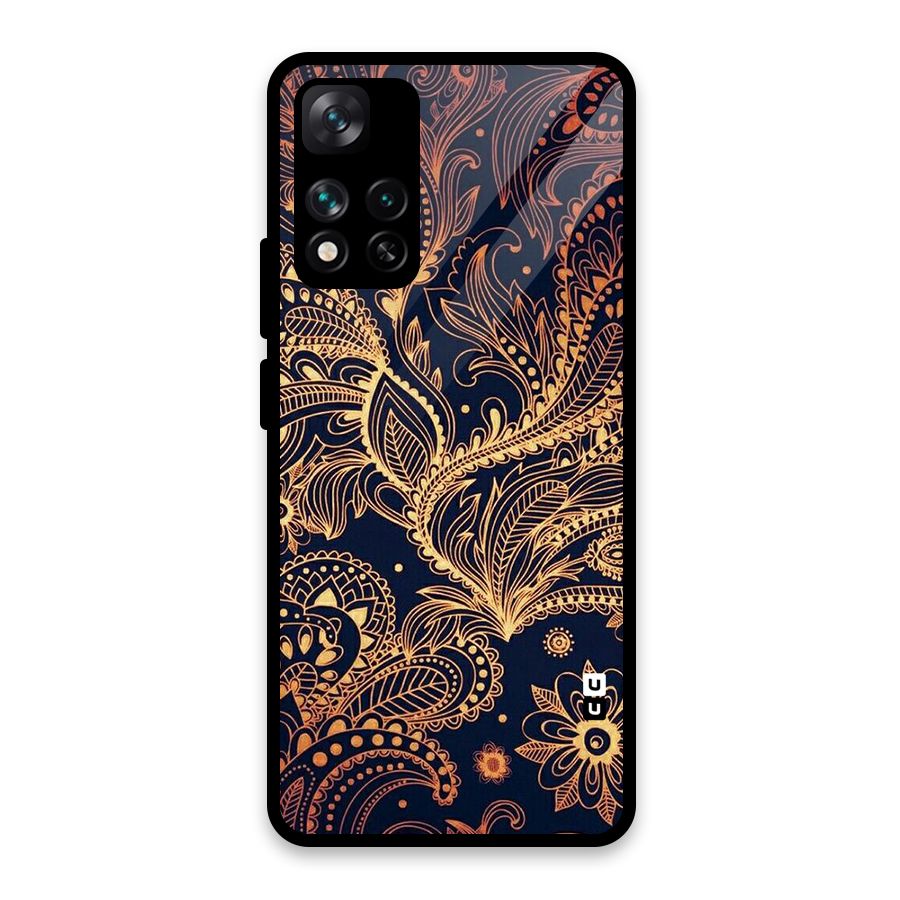 Classy Golden Leafy Design Glass Back Case for Xiaomi 11i 5G