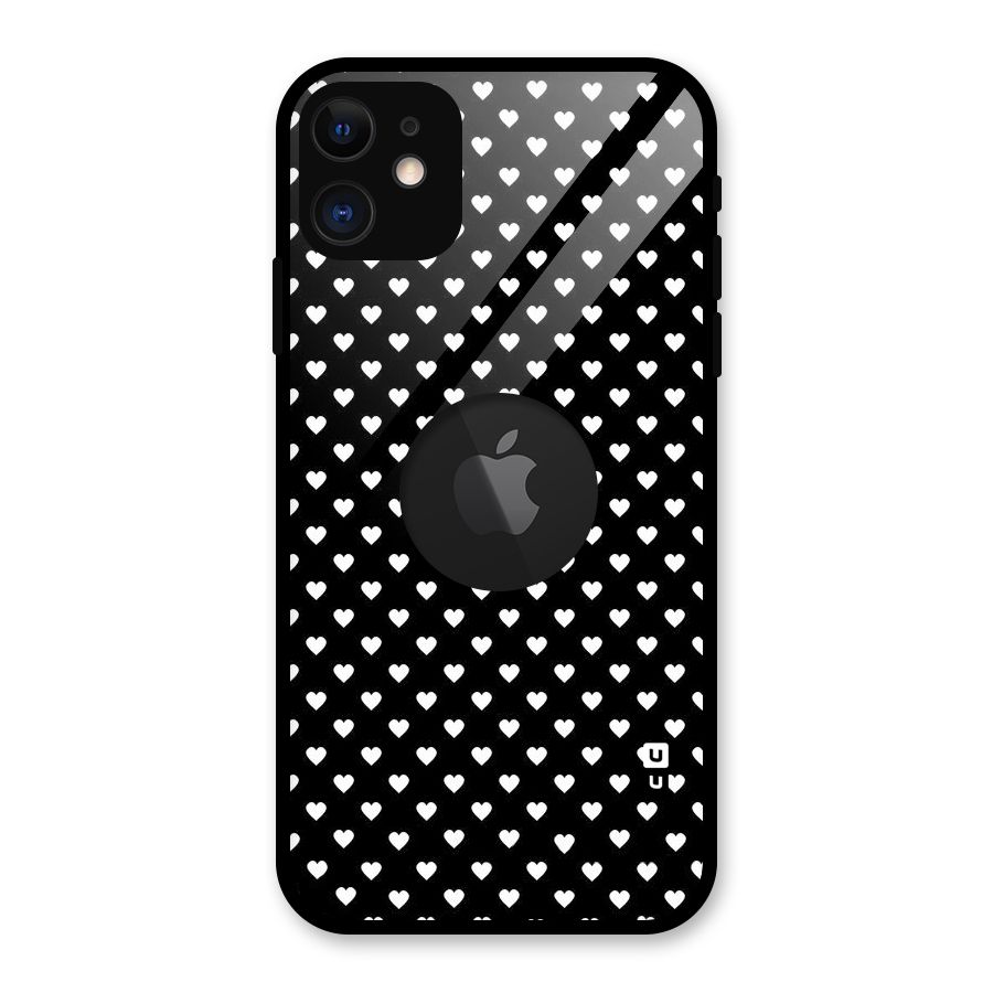 Classy Hearty Polka Glass Back Case for iPhone 11 Logo Cut