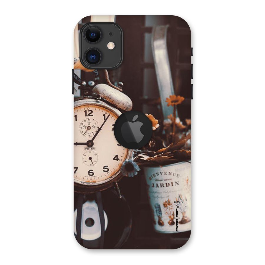Clock And Flowers Back Case for iPhone 11 Logo Cut