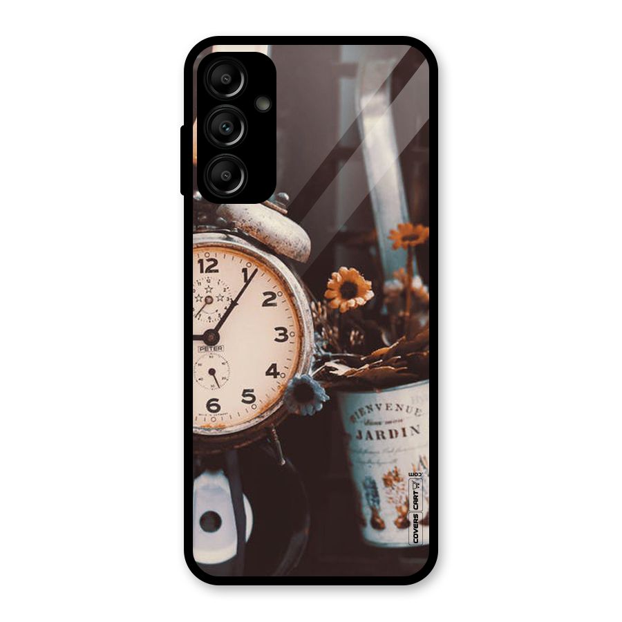 Clock And Flowers Glass Back Case for Galaxy A14 5G