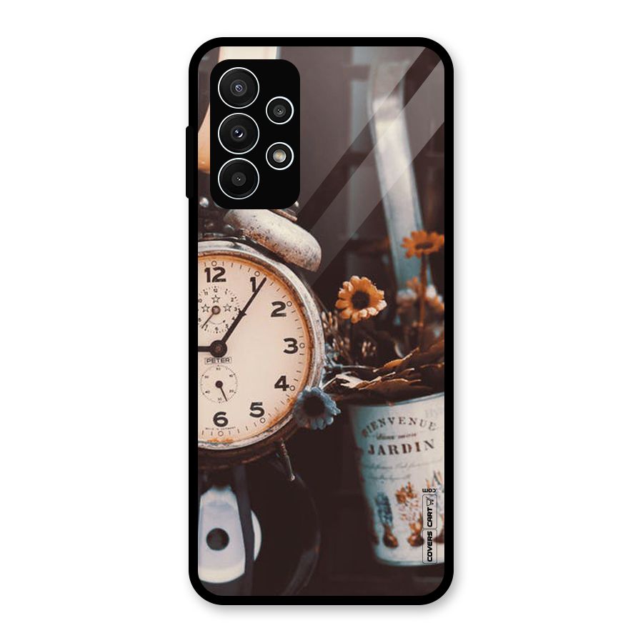 Clock And Flowers Glass Back Case for Galaxy A23