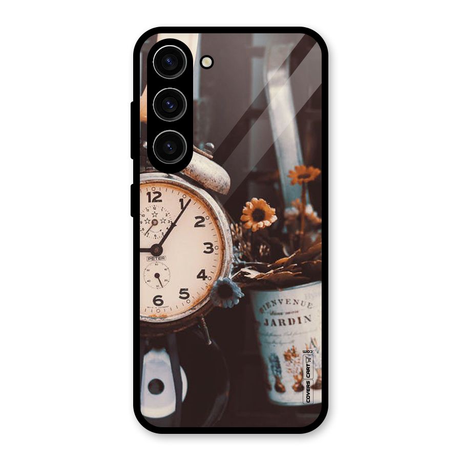 Clock And Flowers Glass Back Case for Galaxy S23