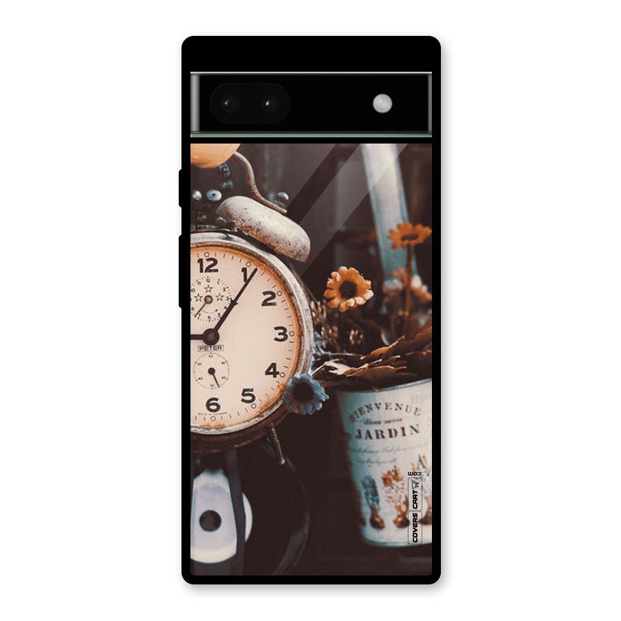 Clock And Flowers Glass Back Case for Google Pixel 6a