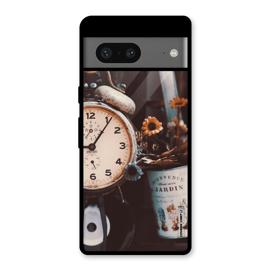 Clock And Flowers Glass Back Case for Google Pixel 7