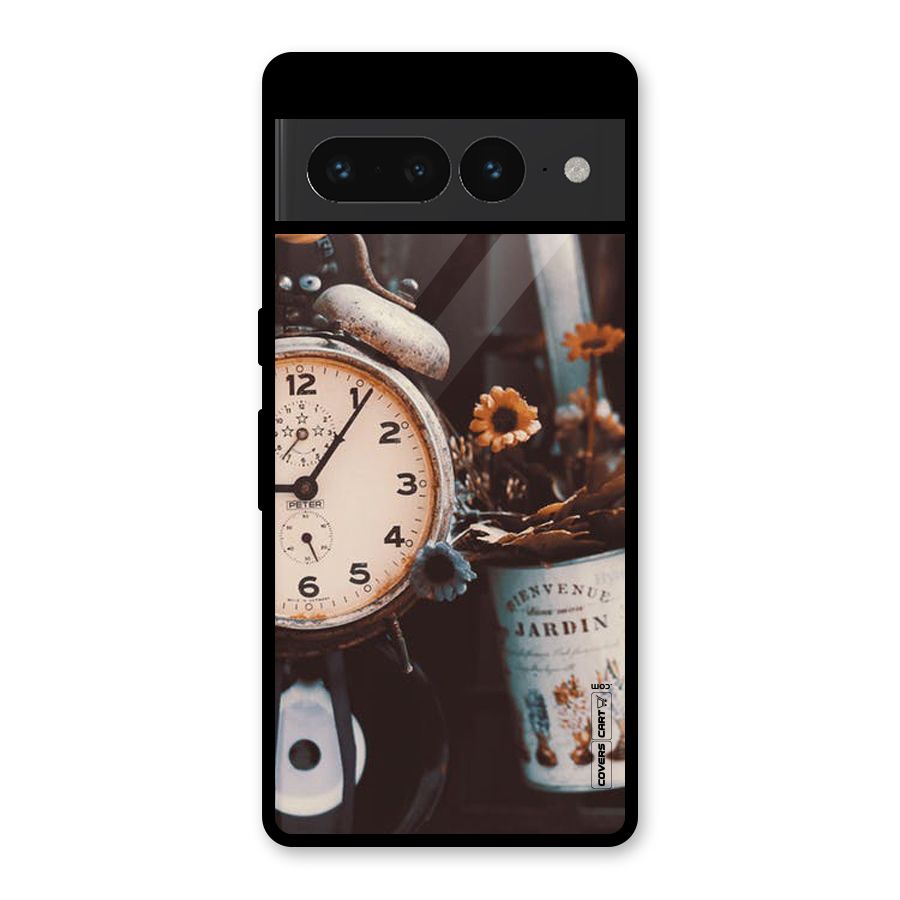Clock And Flowers Glass Back Case for Google Pixel 7 Pro