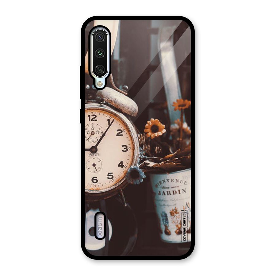 Clock And Flowers Glass Back Case for Mi A3