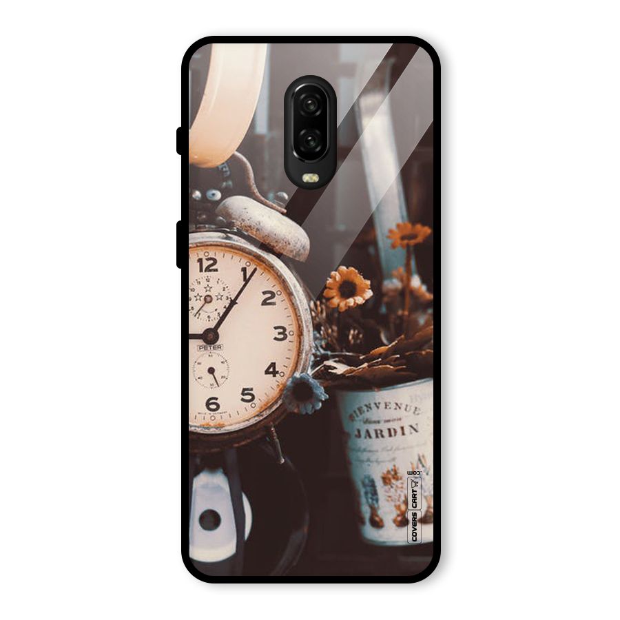 Clock And Flowers Glass Back Case for OnePlus 6T