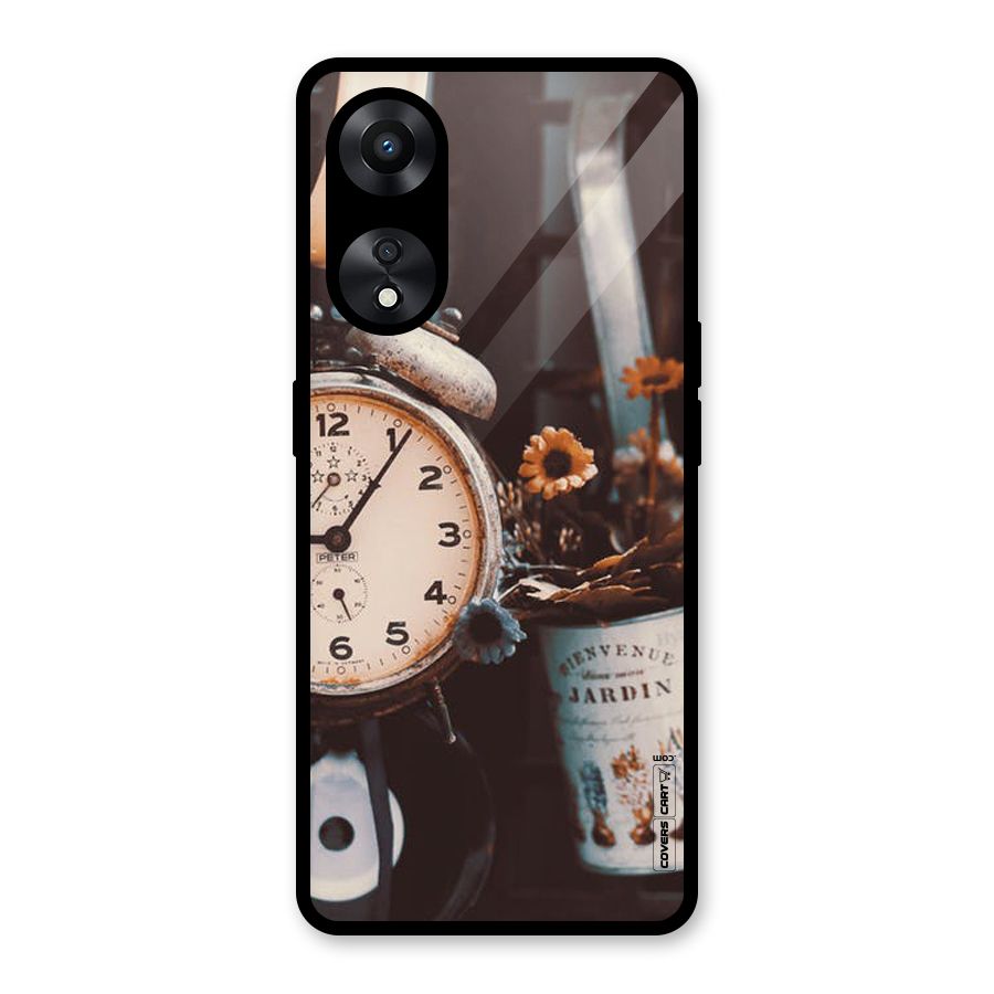 Clock And Flowers Glass Back Case for Oppo A78