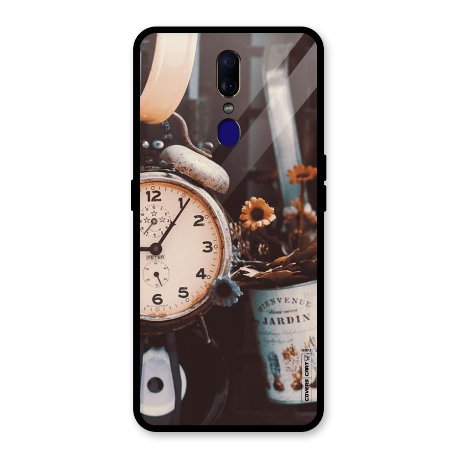 Clock And Flowers Glass Back Case for Oppo F11