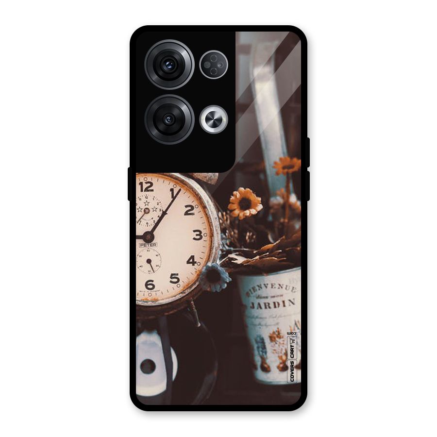 Clock And Flowers Glass Back Case for Oppo Reno8 Pro 5G