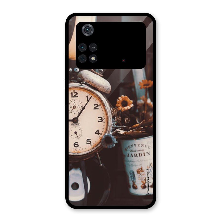 Clock And Flowers Glass Back Case for Poco M4 Pro 4G