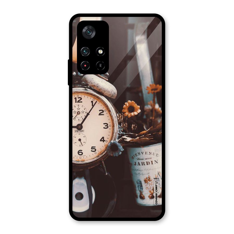 Clock And Flowers Glass Back Case for Poco M4 Pro 5G
