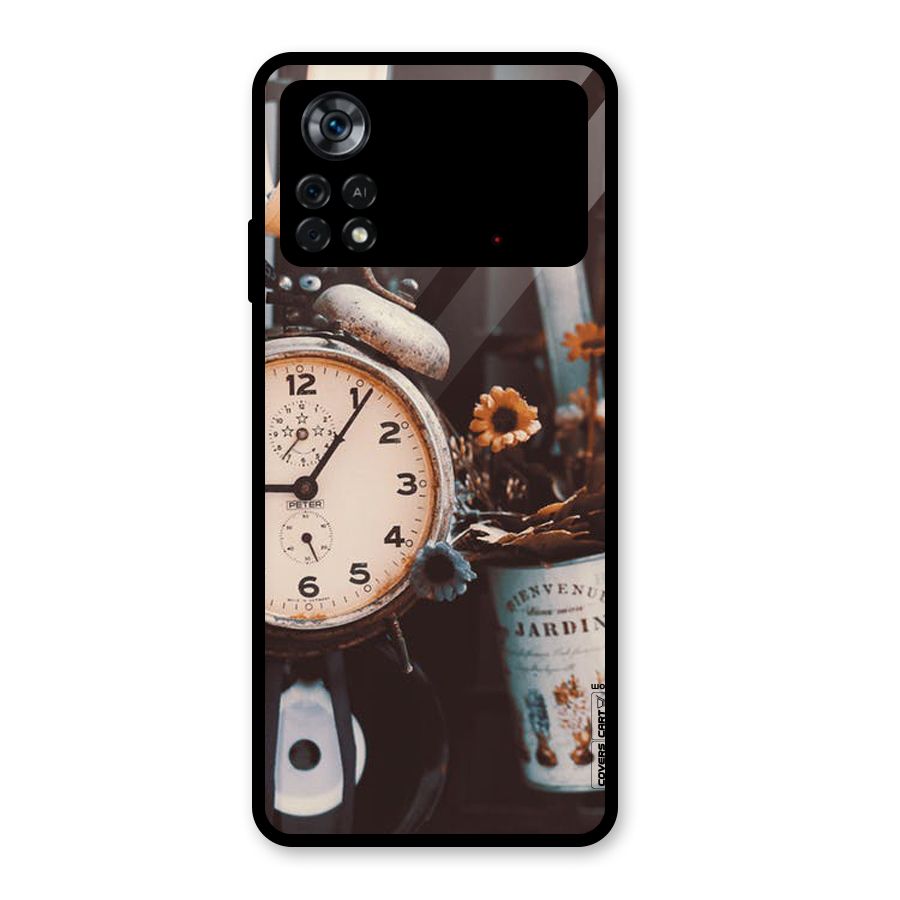 Clock And Flowers Glass Back Case for Poco X4 Pro 5G