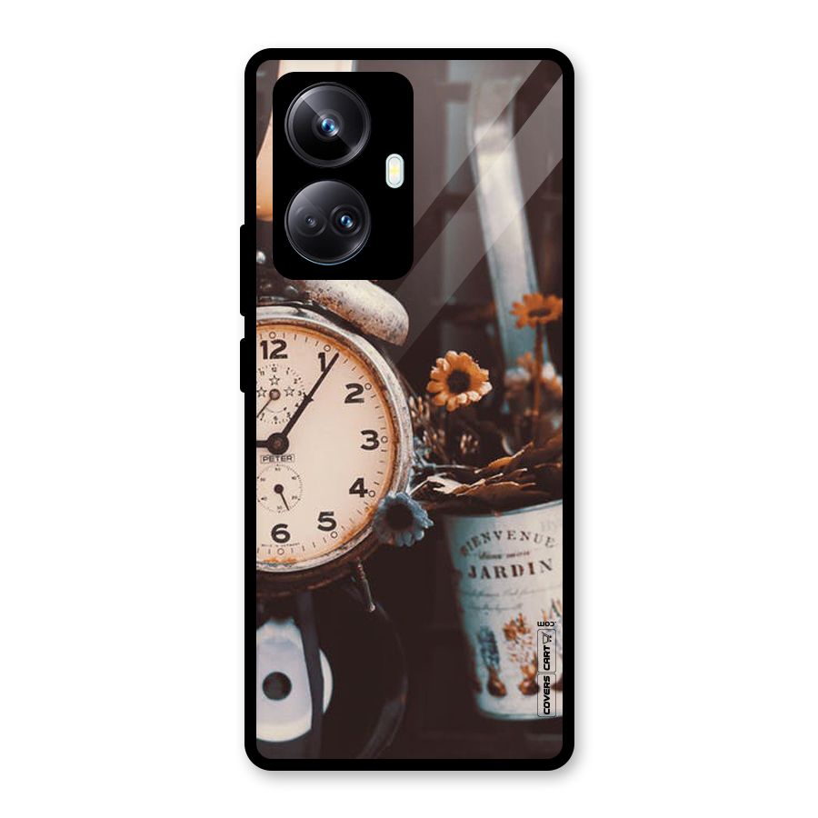 Clock And Flowers Glass Back Case for Realme 10 Pro Plus