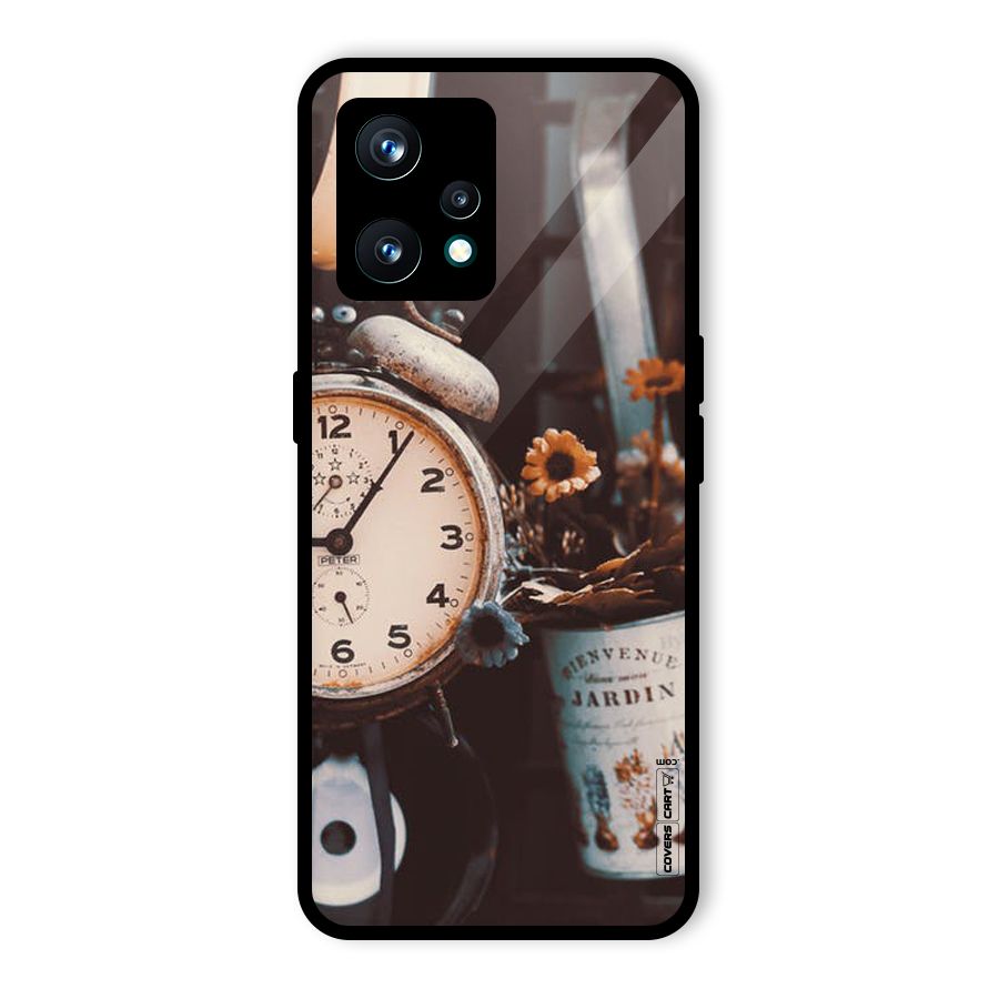 Clock And Flowers Glass Back Case for Realme 9