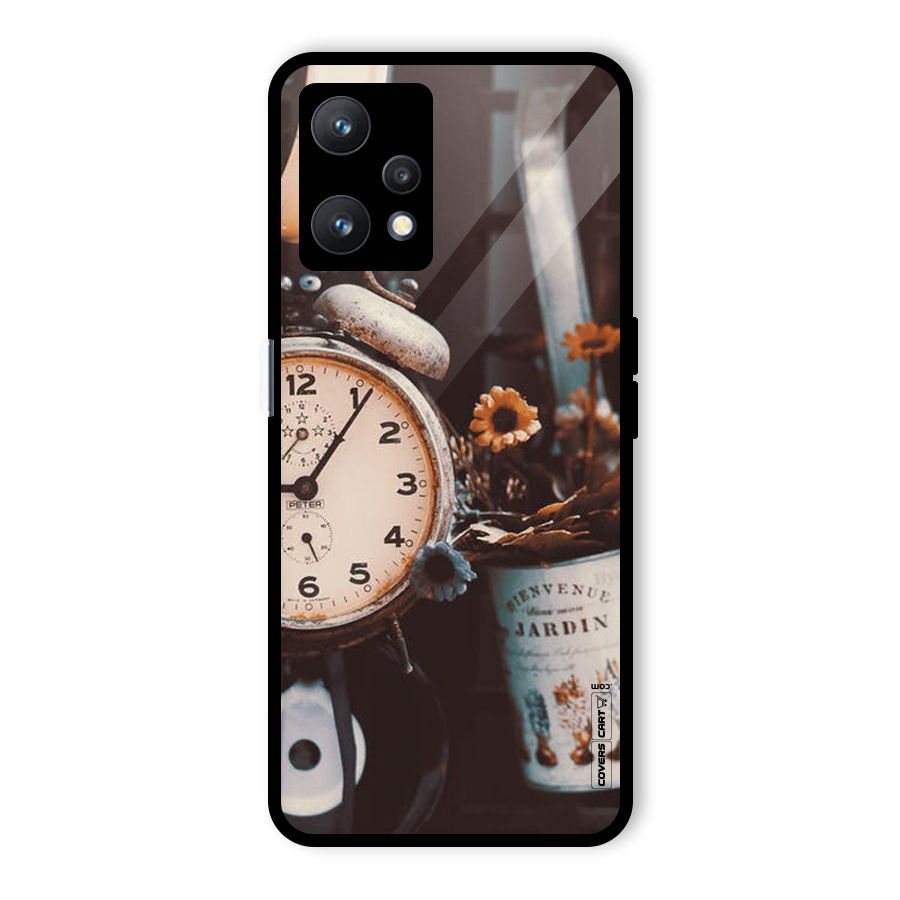 Clock And Flowers Glass Back Case for Realme 9 Pro 5G