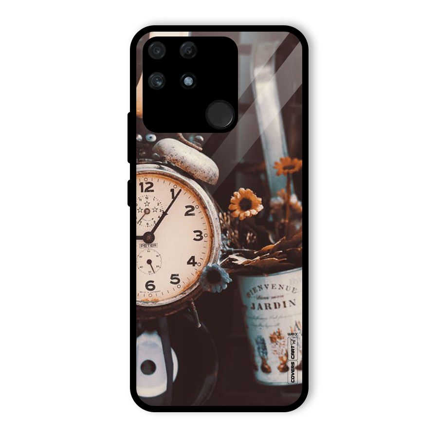 Clock And Flowers Glass Back Case for Realme Narzo 50A