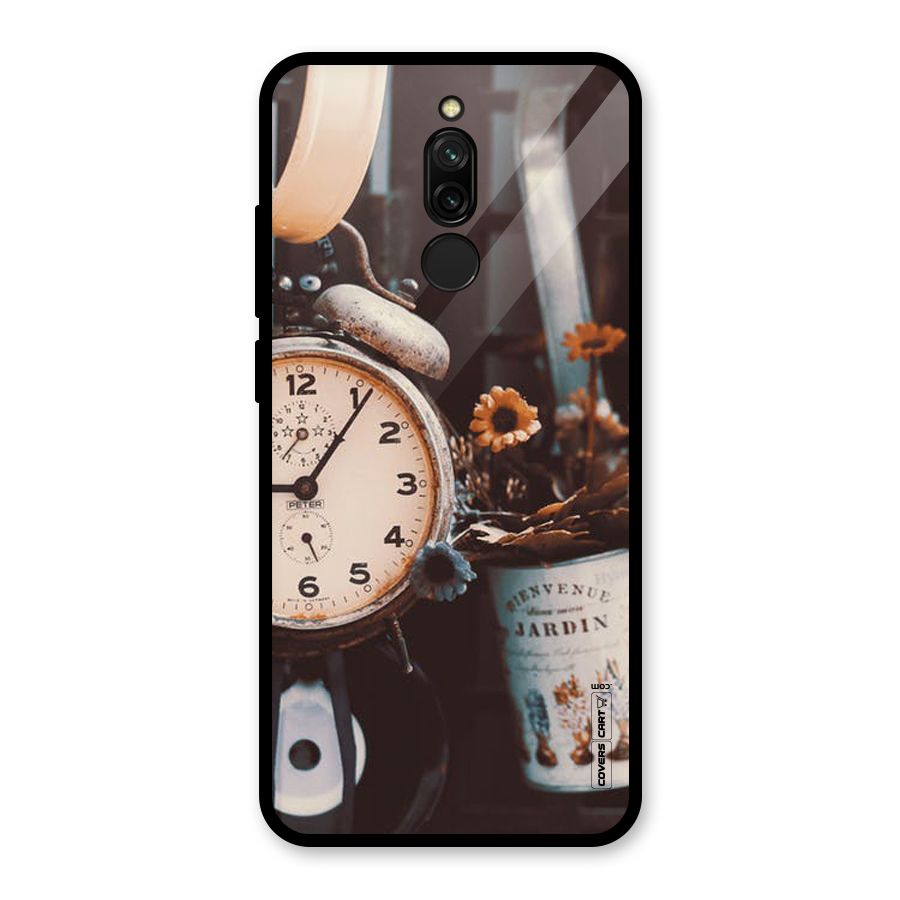 Clock And Flowers Glass Back Case for Redmi 8