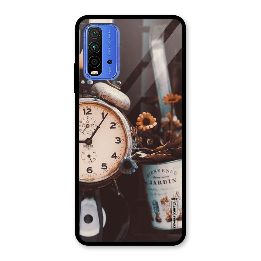 Clock And Flowers Glass Back Case for Redmi 9 Power